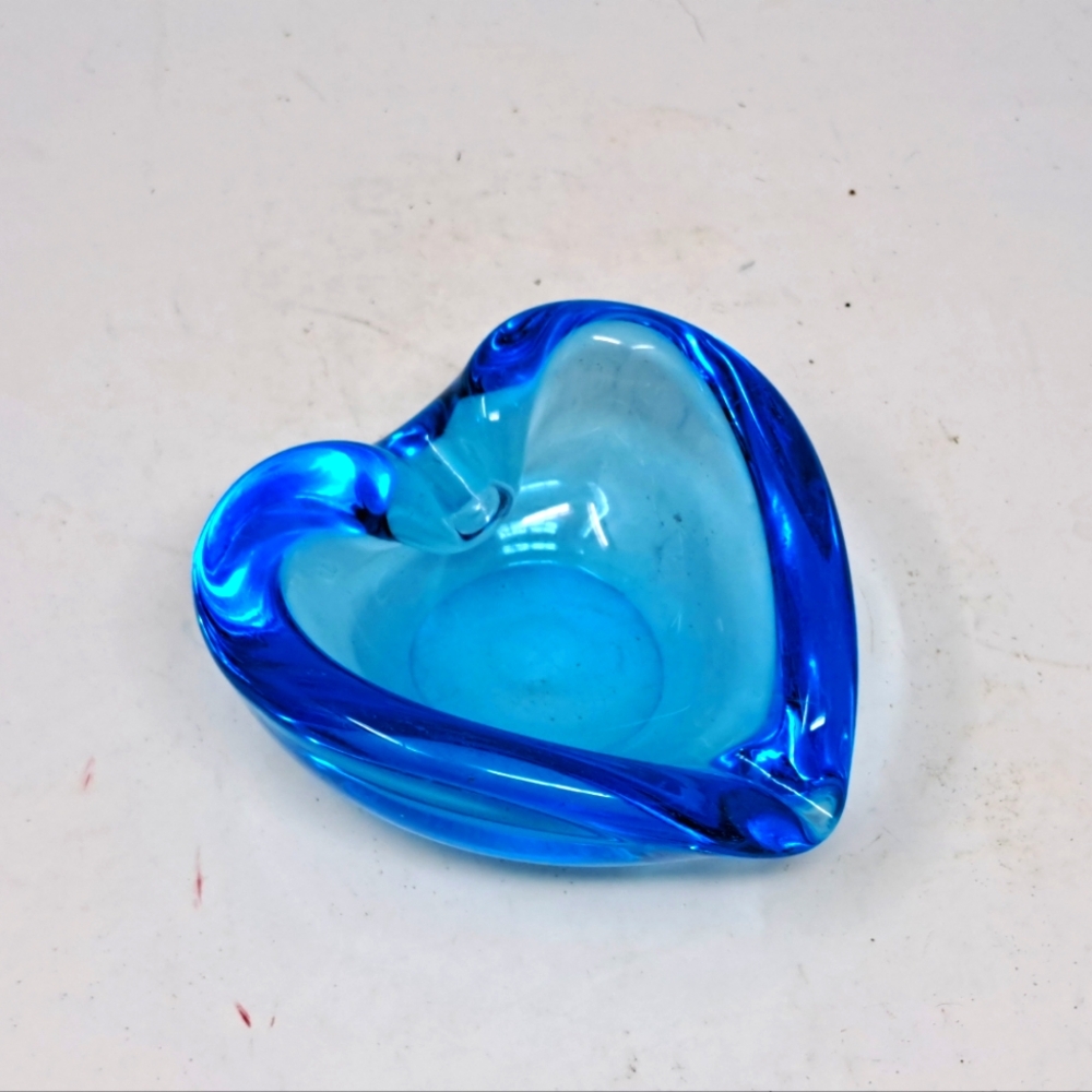 Blue Art Glass Murano? Heart Shaped Dish/Ashtray